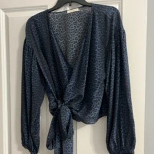 Ramy Brook Blue Leopard Print Wrap Top